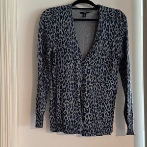 GAP Blue and Gray Leopard Print Cardigan
